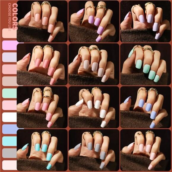 Press on Nails Short 576pcs Matte Square Short Fake Nails Kit With Nail Glue - Picture 3 of 7